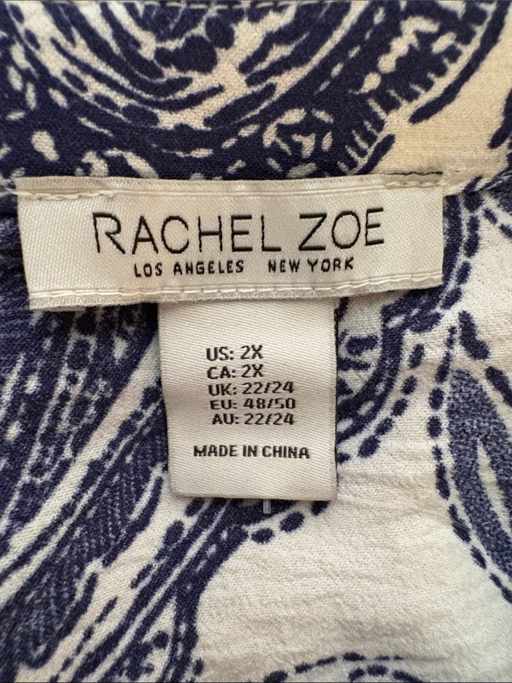 Rachel Zoe White and Navy Paisley Button-Front Ruffle Hem Dress w Pockets - Picture 5 of 8